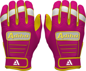 Gants de frappeur de baseball en cuir de qualité supérieure, légers, durables, antidérapants, avec fermeture auto-agrippante, rose et jaune - Product Image 1