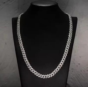 Men's Silver Plated 925 Silver Moissanite <b>Rope</b> <b>Chain</b> Necklace With Round Brilliant Cut Stones Cuban <b>Chain</b> Hiphop Style - Product Image 1