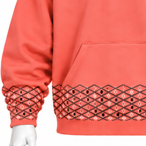 Sweat-shirt à capuche surdimensionné en polaire pour homme avec bordure brodée corail, poche kangourou et poignets décoratifs, style streetwear décontracté - Product Image 6
