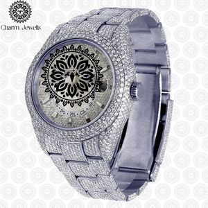Charm_Jewells Luxury Stainless Steel <b>Watch</b> 40mm Round <b>Diamond</b> Encrusted Sapphire Crystal Analog Dial Quartz Movement - Product Image 2