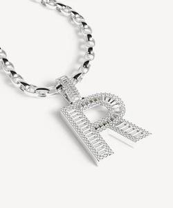 R Letter Pendant Charm Rhodium Plated Alloy Emerald Cut Diamond Channel Setting Hiphop Style Unisex Gift - Product Image 3