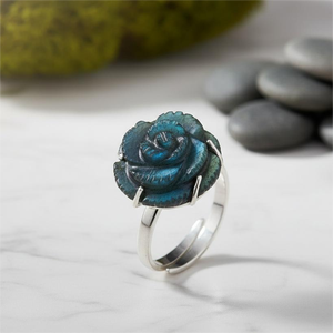 Anillo de compromiso clásico de plata de ley 925 chapado en oro con flor de rosa tallada en labradorita para mujer, estilo bohemio, para boda o cumpleaños - Product Image 5