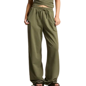 <b>Womens</b> Wide Leg <b>Trousers</b> Wholesale Custom Elastic Drawstring Waist <b>Loose</b> Fit Side Pockets Full Length Casual Lounge Wear OEM ODM - Product Image 2