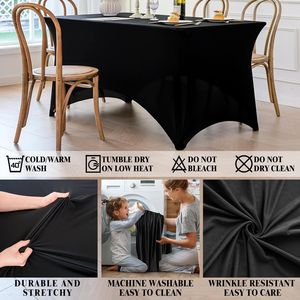 Black 4FT Rectangle Spandex Tablecloth Washable Wrinkle-Free Stretch <b>Covers</b> Stretchable <b>Table</b> Cloths - Product Image 4