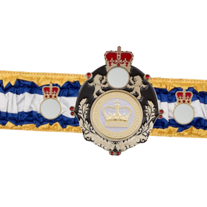 Ceinture de championnat royale avec design couronne, tissu bleu et or, ceinture de titre haut de gamme pour événements - Product Image 4