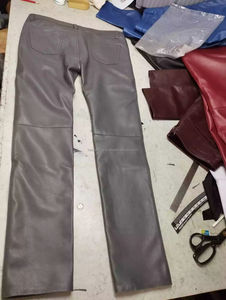 Genuine Leather Gray Pant Trouser for <b>Men</b> USA Fashion Streetwear Style <b>Slim</b> Lose Fit <b>Jeans</b> Pants - Product Image 2