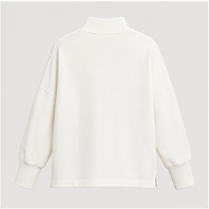 Sweat-shirt surdimensionné personnalisé en ivoire pour femme, col montant, fentes latérales, ourlet incurvé, tunique pull WSS-0039 - Product Image 2