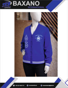 Cardigan en tricot acrylique à col en V Delta Sigma Theta DST Sorority, bleu roi avec accents blancs, inspiré du pull de Chicago - Product Image 4