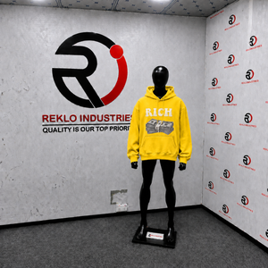 Sudadera con capucha amarilla oversize para hombre, estilo streetwear, con estampado gráfico de letras RICH, con bolsillo, precio al por mayor - Product Image 3
