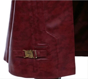 Manteau long en cuir bordeaux pour homme, col montant, fermeture éclair, avec poches - Product Image 4