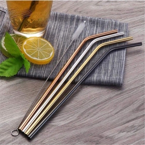 Multi Color <b>Reusable</b> Metal <b>Straws</b> Set Rose Gold Copper Silver Black Stainless Steel Drinking <b>Straws</b> with Brush for Cocktails - Product Image 1