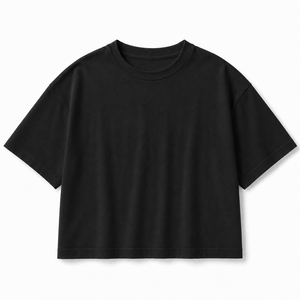 T-shirt court oversize 100 % coton tricoté anti-boulochage pour femme, col rond uni, manches courtes, style streetwear décontracté, logo personnalisé - Product Image 3