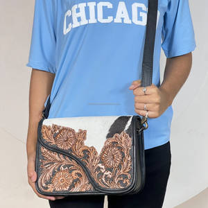Sacs messager pour femmes en cuir de vachette artisanal, élégants, à motif floral et fermeture éclair, sacs à bandoulière - Product Image 4