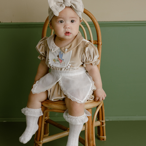 Fée velours ensemble Onesies Shorts fait à la main nouveau-né ensemble barboteuse body broderie à la main dessin animé bébé filles vêtements-Hannah combinaison - Product Image 6