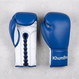 Gants de boxe professionnels KhumBro Classic noir et blanc |   Gants d'entraînement en cuir PU de qualité supérieure avec poignées, fermeture à lacets unisexe - Product Image 4
