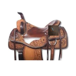 Western Tan Leather Floral <b>Hand</b> Carved Designed Barrel Horse Racing Saddle Brown Hard Seat Latigo Straps SS Fitting 10" to 18" - Product Image 2