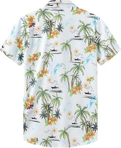เสื้อเชิ้ตฮาวายชาย แขนสั้น ติดกระดุม เสื้อลำลองฤดูร้อน ลายพิมพ์ดอกไม้เขตร้อน เสื้อเชิ้ตชายหาดแบบอโลฮ่า - Product Image 2