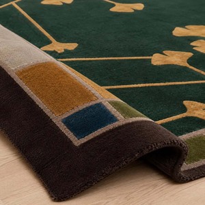 Alfombra de Lana Inspirada en el Arte y la Artesanía, con Borde Floral Hecho a Mano, Alfombra Verde Oscuro Estilo Misionero para Sala de Estar, Dormitorio, Decoración Vintage - Product Image 4