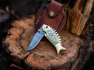 Cuchillo de Bolsillo Plegable de Acero de Damasco Forjado a Mano, Grado Industrial, con Funda de Cuero, Bloqueo Interno, OEM, Garantía de 3 Años, para Camping - Product Image 4