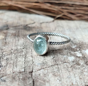 Handcrafted Brass Twisted Wire <b>Ring</b> Green Aquamarine Prasiolite Oval Gemstone Boho Vintage <b>Statement</b> <b>Ring</b> Jewelry - Product Image 1
