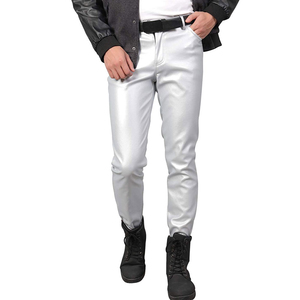 Pantalones Deportivos Ecológicos, Ligeros, Delgados, Brillantes, de Cuero PU, con Cierre de Botones, Cintura Alta, Elásticos, Impermeables, Transpirables, Dorados - Product Image 2