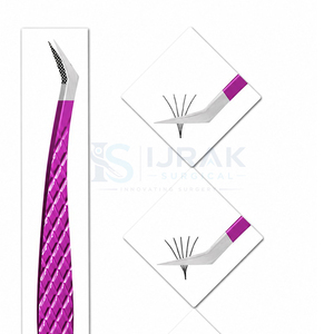 Pinzas de Precisión para Pestañas de Acero Inoxidable con Punta Dentada, Mango Morado y Estuche para Aislamiento y Separación de Pestañas - Product Image 2