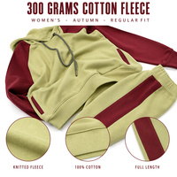 Ensemble de survêtement pour femme, 300 grammes, 100% coton molletonné, à capuche, brodé, coupe régulière, longueur intégrale, automne