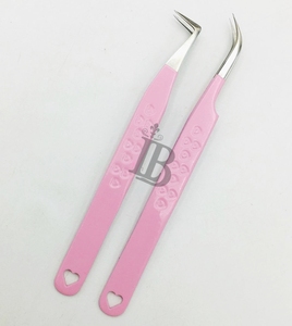 Eyelash Extensions Tweezers Tweezers For Eyelash Extension <b>Mink</b> <b>Lashes</b> 45 Degree Boot Volume Pink Heart Eyelash Tweezers - Product Image 2