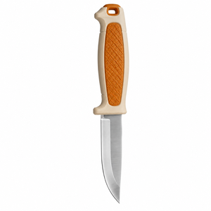 Cuchillos de exterior de hoja fija beige y naranja con hoja plateada, mango antideslizante con textura de diamante y funda protectora a juego - Product Image 5