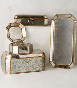 Gold-Tinted <b>Antique</b> Glass Jewelry Box with Gold-Colored Metal <b>Frame</b> Storage Organizer for Jewelry - Product Image 6