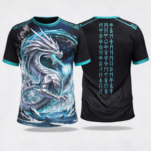 เสื้อยืดแขนสั้นผู้ชาย โพลีเอสเตอร์ พิมพ์ลายมังกร ดีไซน์เข้ารูป ลายสัตว์ ชุดกีฬา - Product Image 1
