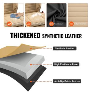 Coprisedili per auto universali in ecopelle Beige 2 pezzi con Design Semi-chiuso e compatibilità con l'airbag per poggiatesta rimovibile per la maggior parte delle auto - Product Image 4