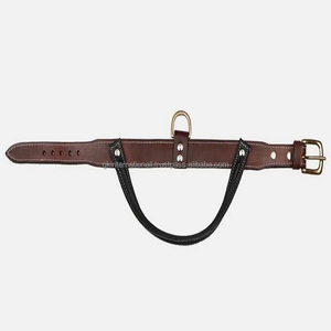 Collar de perro de cuero Premium ajustable hecho a mano con costuras en contraste y mango fuerte para mascotas de todos los tamaños con herrajes de latón - Product Image 1