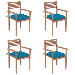 Ensemble de 4 chaises de patio en teck massif bleu clair, mobilier de jardin standard - Product Image 1