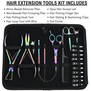 Complete Hair Extension Kit Flat & <b>Crimping</b> Plier Microbeads Remover Hair Pull Loop <b>Tool</b> Curved <b>Wire</b> Loop Comb Raxine Case - Product Image 2
