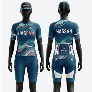 Uniforme de Ciclismo Premium para Mujer, Tela Elástica de Poliéster y Spandex que Absorbe la Humedad, Diseño con Paneles Azules, Rojos y Blancos, Logotipo Personalizado - Product Image 5