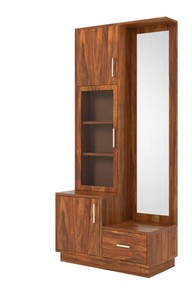 Modern Wood Wardrobe <b>Vanity</b> | Honey Finish Dresser with Mirror & Multi-Storage | Pindel Handicraft Export - Product Image 3
