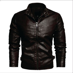 100% Genuine <b>Leather</b> Canvas Stand Collar Custom Loose Fit Breathable Outerwear <b>Long</b> Sleeve Fashion Winter <b>Jacket</b> for Adults - Product Image 1
