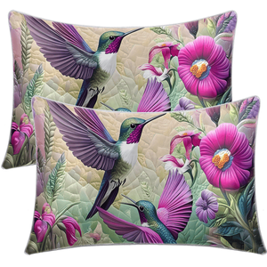 2 pz. Fodere per cuscini con motivo Uccello Viola e Fiore Tromba Incantevole, Stile Semplice Armonioso con Animali e Piante del Mondo - Product Image 1