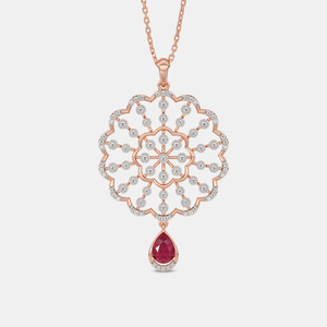 14K Rose Gold Ruby Teardrop Floral Lab Grown Diamond Pendant Necklace - Product Image 1