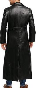 Manteau trench-coat pour homme en cuir véritable, double boutonnage, revers cranté, long, manches classiques, boutons sur le devant, imperméable et respirant - Product Image 2