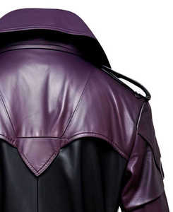 Men's <b>Purple</b> Black Genuine Leather <b>Trench</b> <b>Coat</b> Double Breasted Belted Knee Length Overcoat Notched Lapel Regular Sleeve - Product Image 5