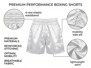Shorts de boxe blancs avec logo, ceinture élastique, confortables, pour l'entraînement toute saison - Product Image 5