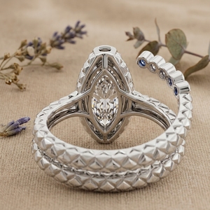 Lab Grown Marquise Diamond <b>Ring</b> <b>Set</b> Geometric Textured Band 14K 18K White <b>Gold</b> Rhodium Plated Modern Bridal Engagement <b>Ring</b> IGI - Product Image 3