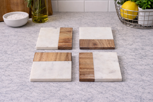 Ensemble de sous-verres en marbre et bois, sous-verres artisanaux en pierre naturelle et en bois, décoration de table de luxe, qualité d'exportation - Product Image 3