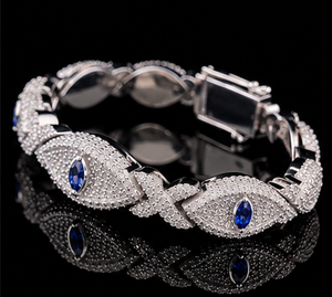 925 Silver Moissanite Eye <b>Bracelet</b> <b>Cuban</b> <b>Link</b> Chain <b>Bracelet</b> Rhodium Plated Unisex Hip Hop Jewelry for Gift Party - Product Image 1