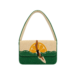 Sac de soirée à rabat fait main personnalisé en perles de rocaille avec broderie citron, vert et beige, sac à bandoulière décontracté et tendance pour femme - Product Image 5
