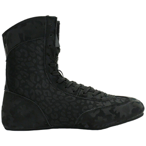 Chaussures de boxe respirantes en cuir à tige haute, à lacets, avec accent bleu personnalisable, pour adultes unisexes - Product Image 4