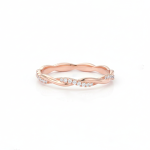 Manufacturing 14K Solid Gold Twisted Diamond <b>Wedding</b> Band Minimalist Pave Set Stackable Ring Round Lab Diamond Engagement Ring - Product Image 2