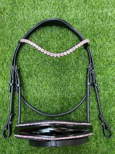 NIDA Equine - Brida de cuero enrollado de alta calidad para caballo con cristales, ceñidor y frontal con acolchado blanco, equipo para caballo COB-FULL - Product Image 6